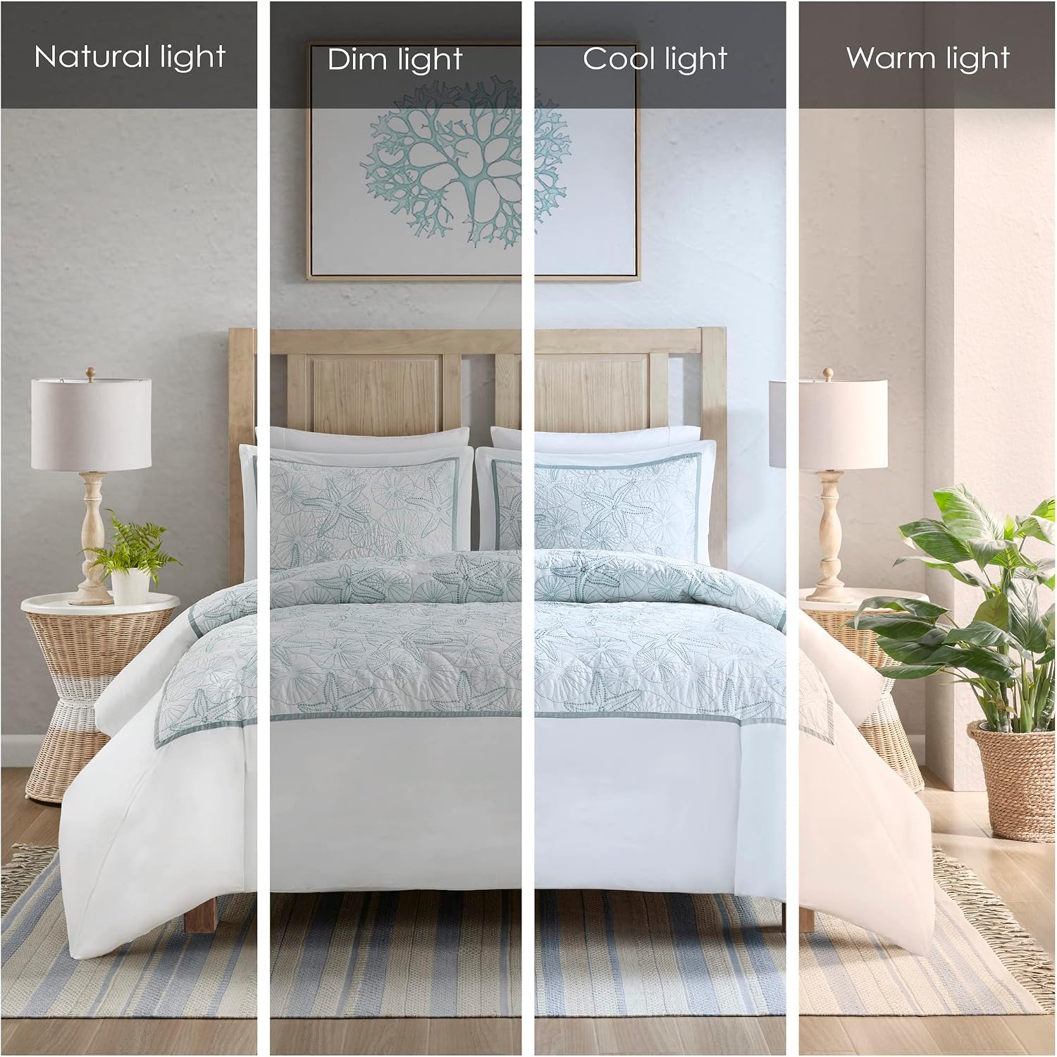 Harbor House 100% Cotton Duvet Cover, Embroidered Coastal Seashells, Starfish Duvet Cover Set – Light Weight Bed Comforter Covers, Maya Bay White Blue Full/Queen (90'x90') 3 Piece
