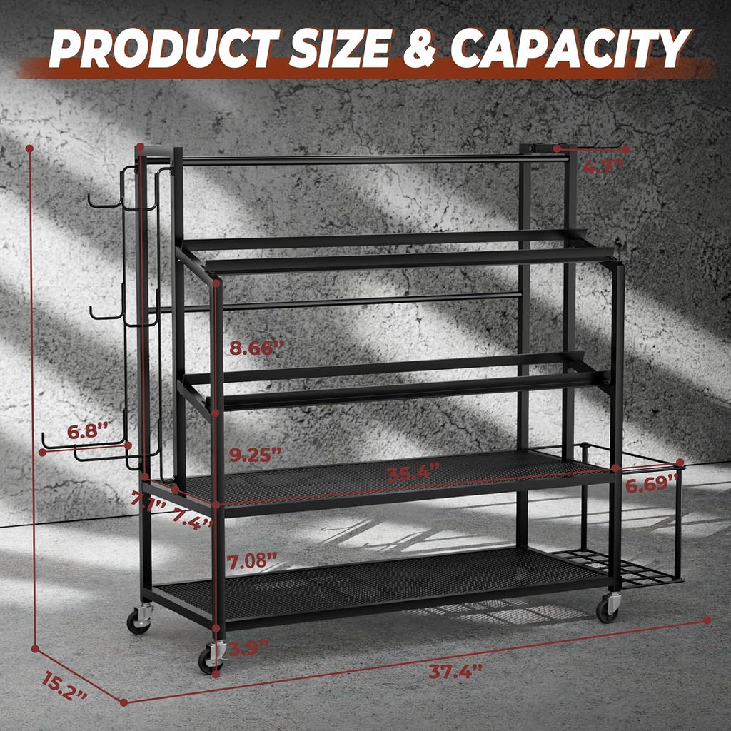 Dumbbell Rack Weight Stand Only - Adjustable Weight Rack for Dumbbells, Home Gym Storage Rack for Yoga Mat Foam Roller Kettlebells, Workout Equipment Storage Organizer With Wheels
