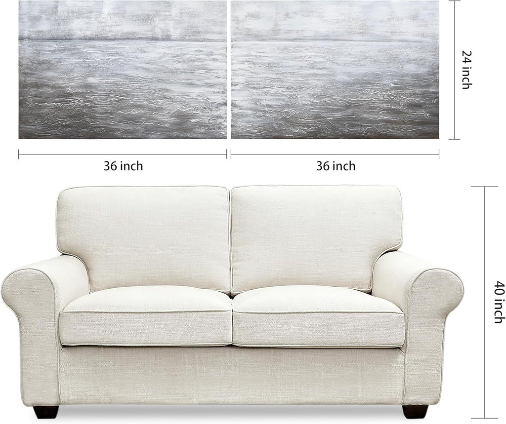 Empire Art Direct Abstract Wall Art Textured Hand Painted Canvas by Martin Edwards, Diptych, 24' x 36' each, Silver Light