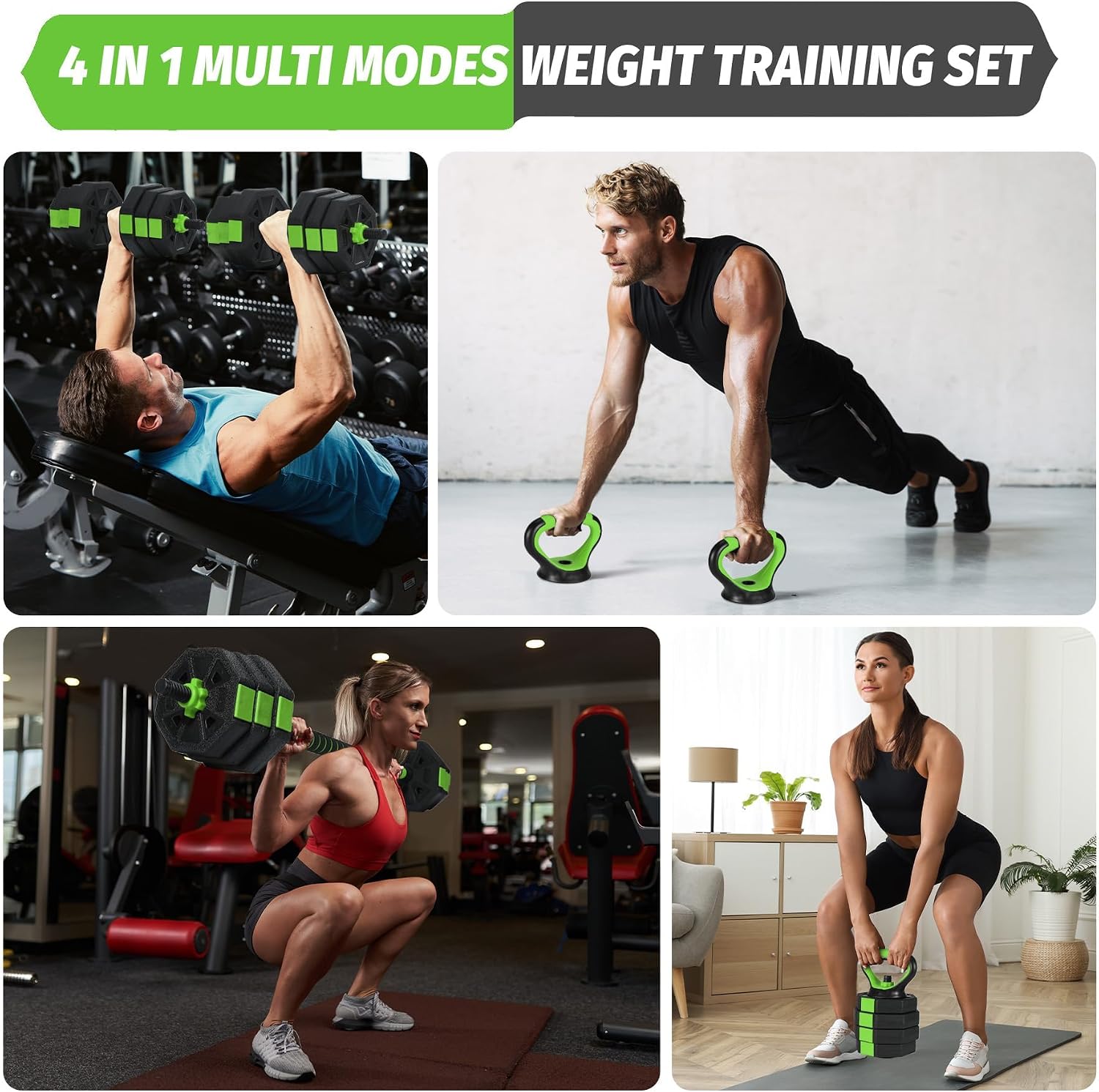 TROPOW 88lbs Adjustable Dumbbells Set, 4 in1 Free Weight Dumbbell Set of 2 Used as Barbell,Kettlebells,Fitness Exercises for Home Gym Suitable Men/Women