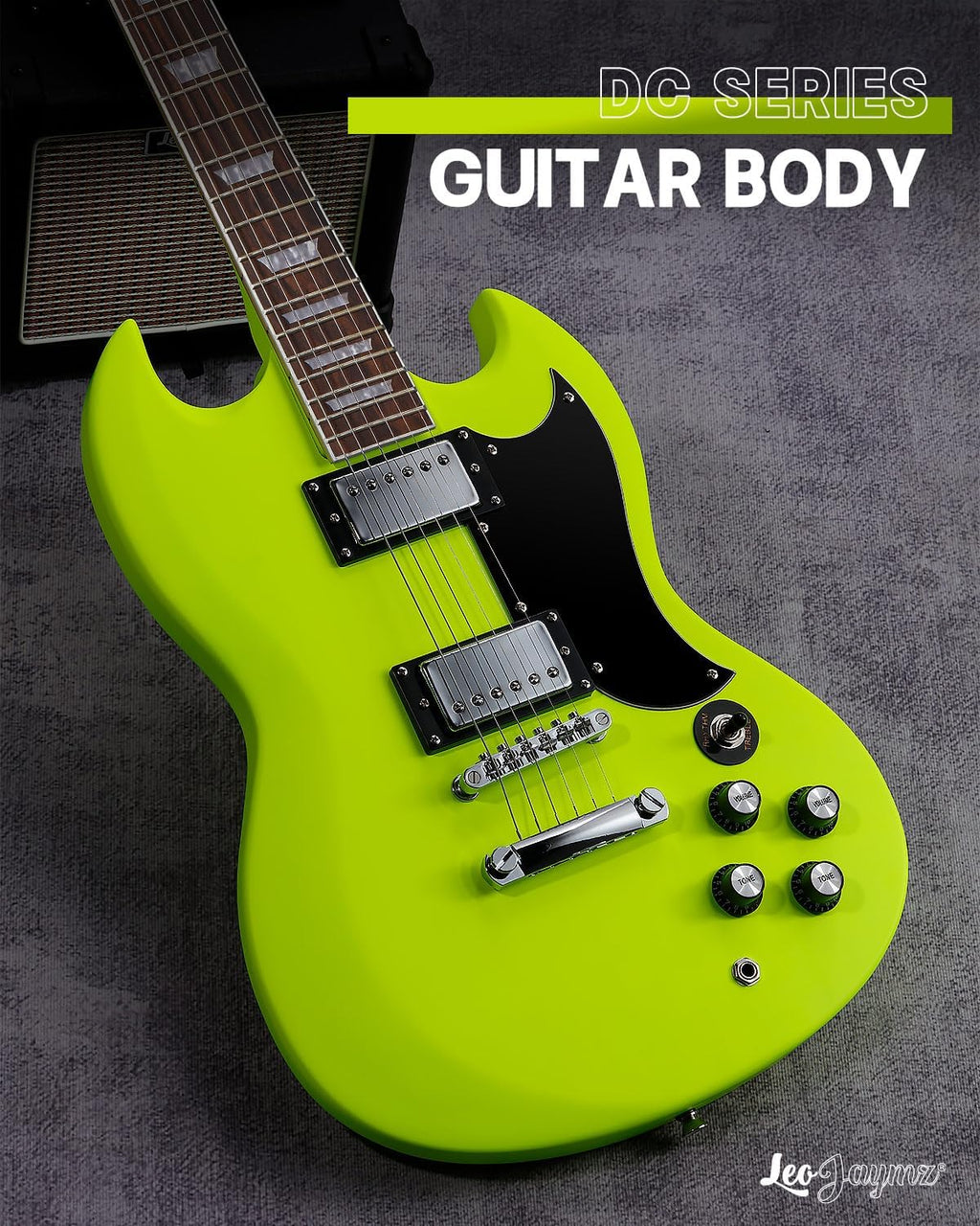Leo Jaymz 39 Inch Solid Body Electric Guitar - Poplar Wood Body，Maple Neck and Laurel Wood Fretboard (Fluorescent Green)