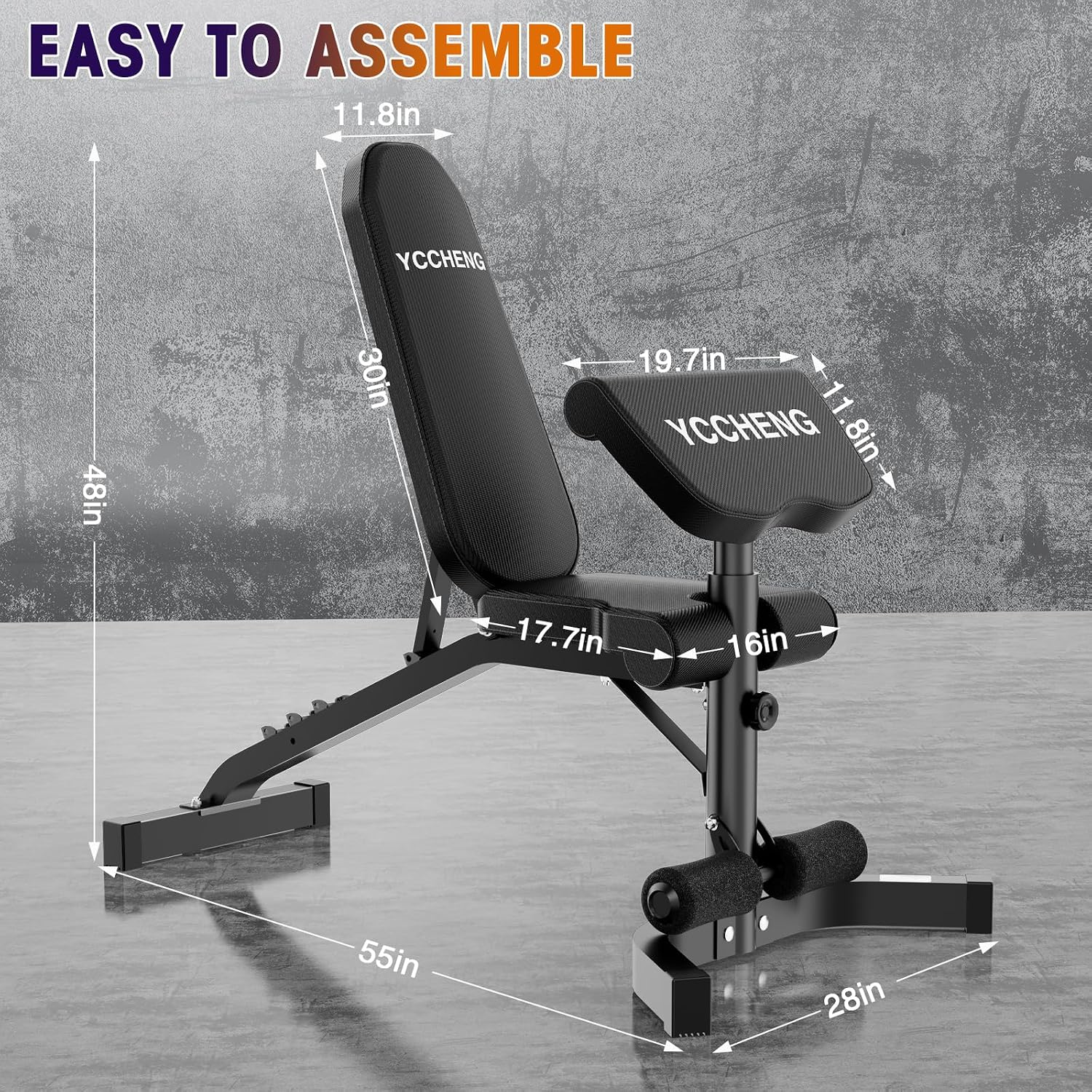 Muti-functional Adjustable Weight Bench/Workout Bench with Barbell Rack Set for Home Gym, Upright Incline Flat Exercise Benches with Preacher Pad