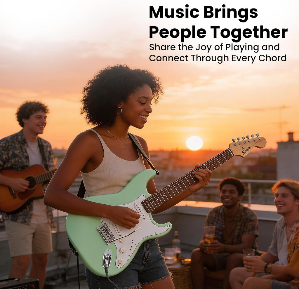Fender Squier Stratocaster Electric Guitar - Surf Green Bundle with Amplifier, Gig Bag, Cable, Strap, Picks, and Austin Bazaar Instructional Video
