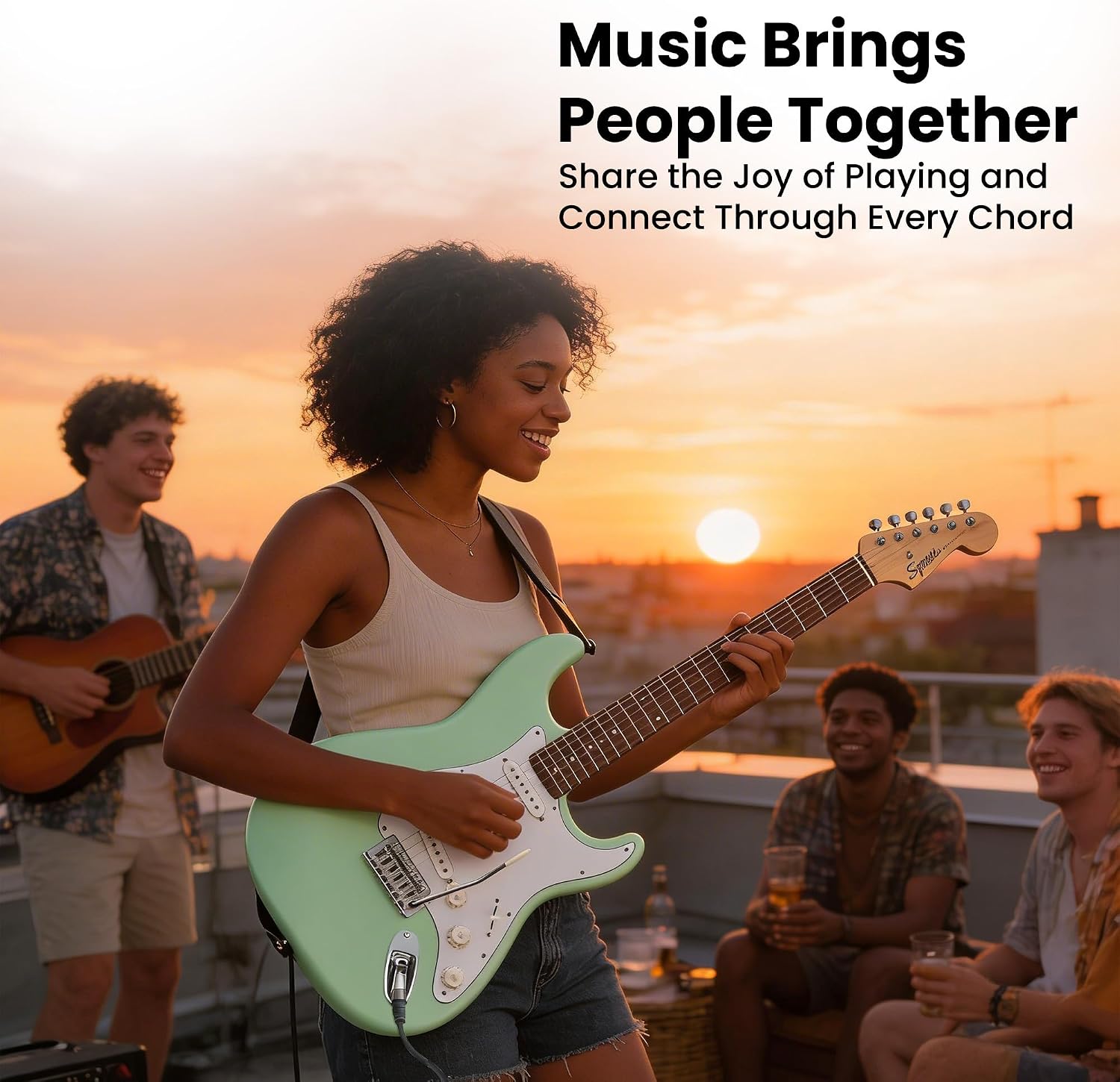 Fender Squier Stratocaster Electric Guitar - Surf Green Bundle with Amplifier, Gig Bag, Cable, Strap, Picks, and Austin Bazaar Instructional Video