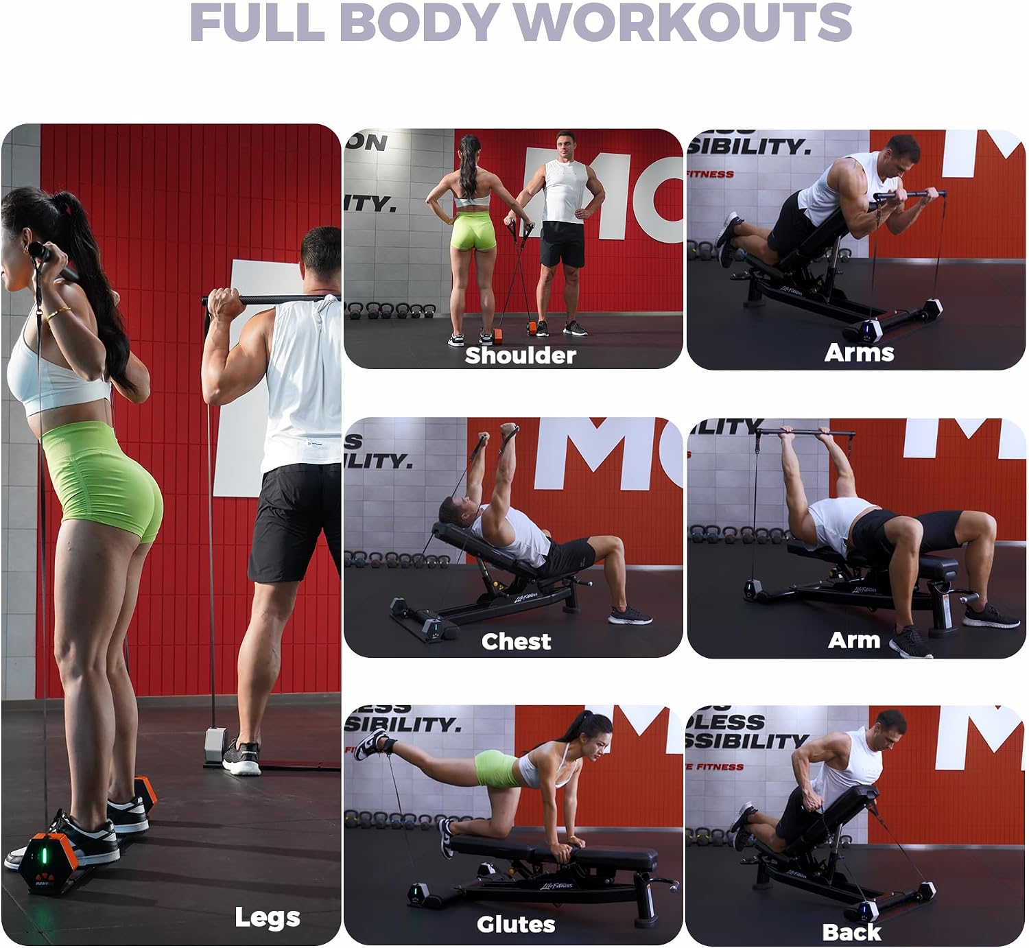 Portable Home Gym, Multifunctional Cable Fitness Machine, Resistance Adjustable Functional Trainer, App & Bluetooth Connection, Full Body Workouts, Fitness Anywhere, Gray