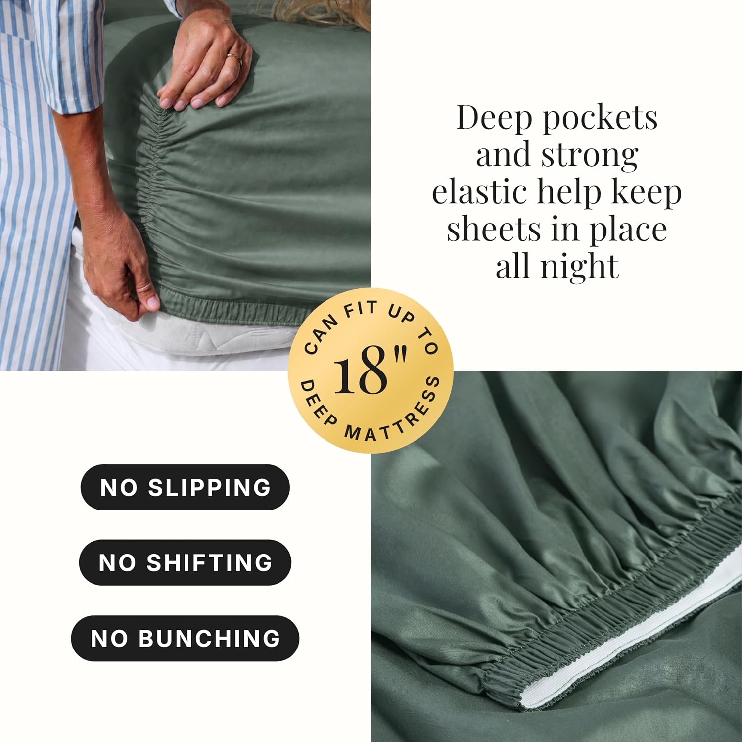 Miracle Made Extra Luxe Soft Cooling Bed Sheet Set, 4-piece Silver-Infused Cotton Fabric – Lightweight, Hypoallergenic Bedding for Hot Sleepers, King Size, Sage Green