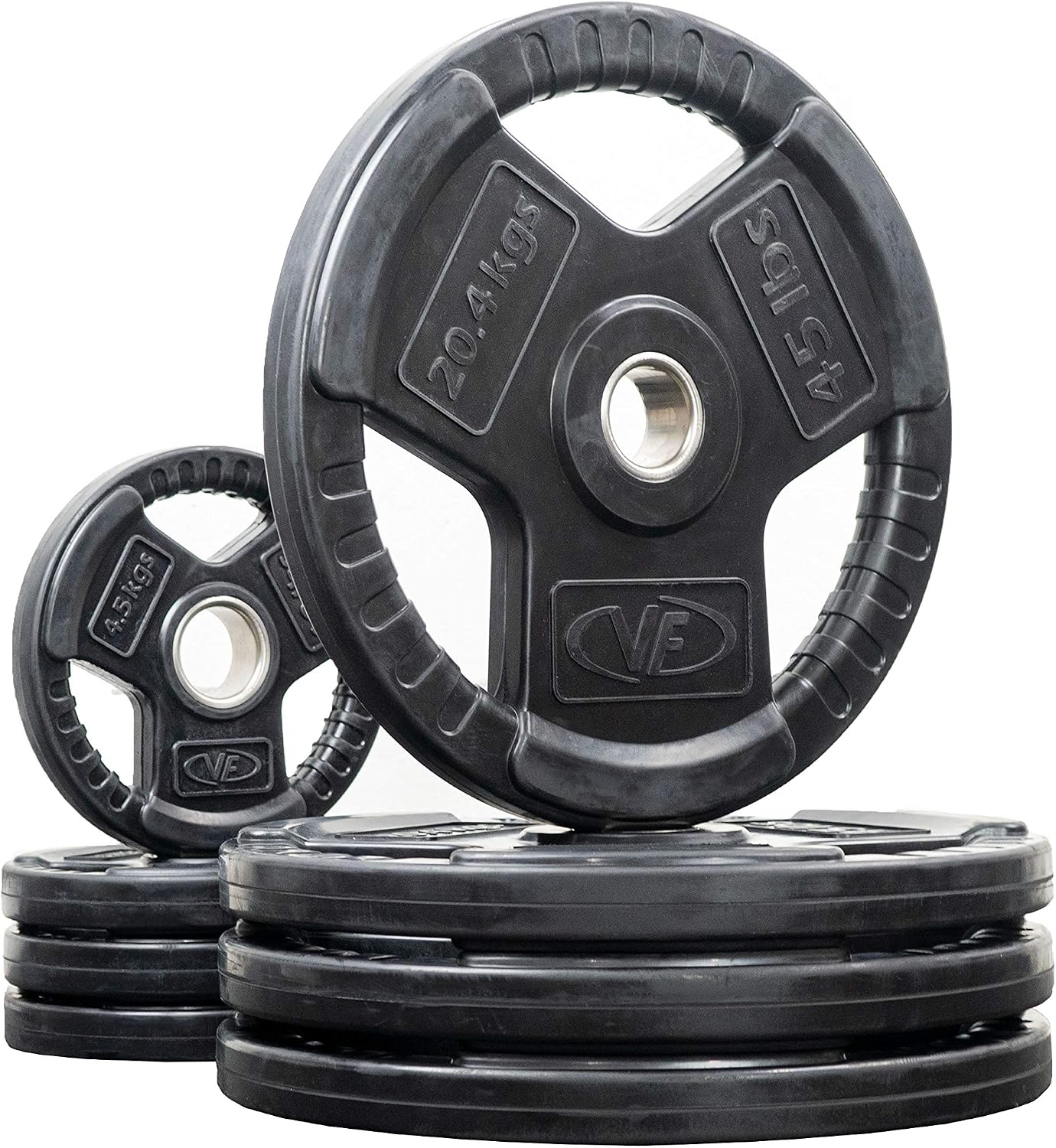 Valor Fitness OP Olympic Weight Plates Coated Rubber Weights w/Weight Plate Set, Barbell Weights w/Grips for Home Gym