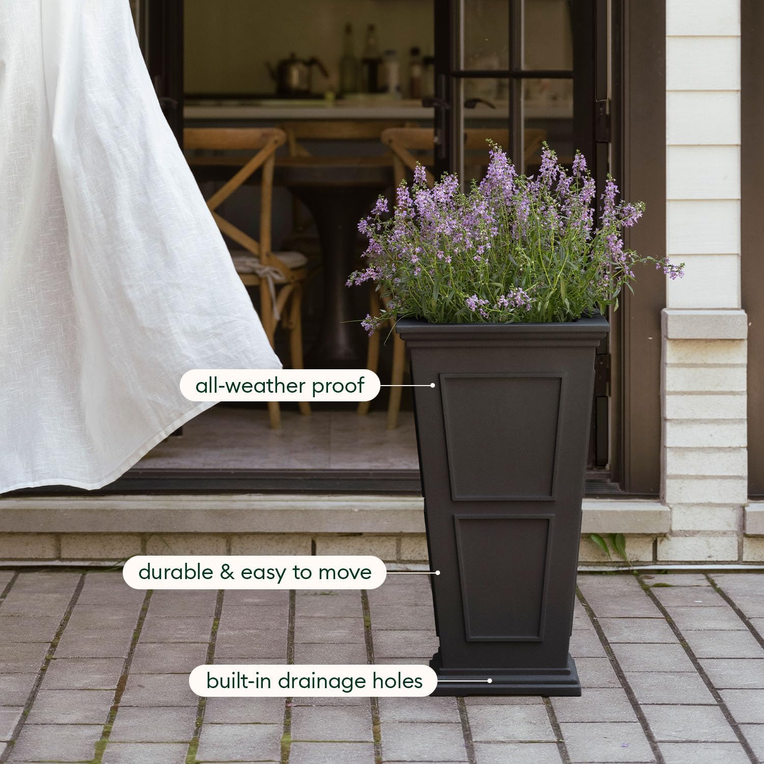 Veradek Brixton Series Tall Plastic Planter (Black, 26' H x 14.75' W x 14.75' L - 2 Pack with Shelf)