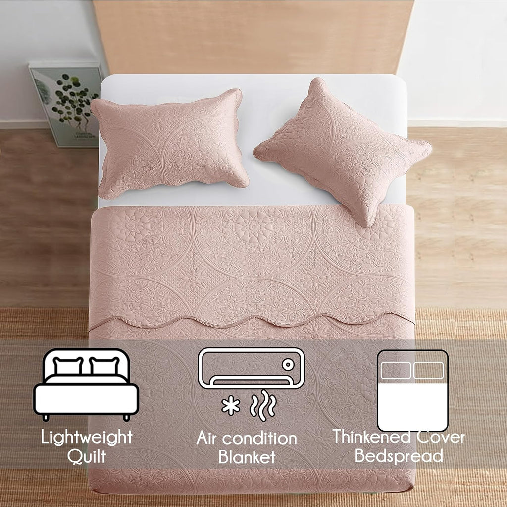 MOONLIGHT20015 8 Pack California King Quilt Bedding Set (118'x106') - Bulk Wholesale for Hotels, Guest Bedroom & Airbnbs - Microfiber Reversible Floral Embossed Quilts Bedspreads (Peach/Baby Pink)
