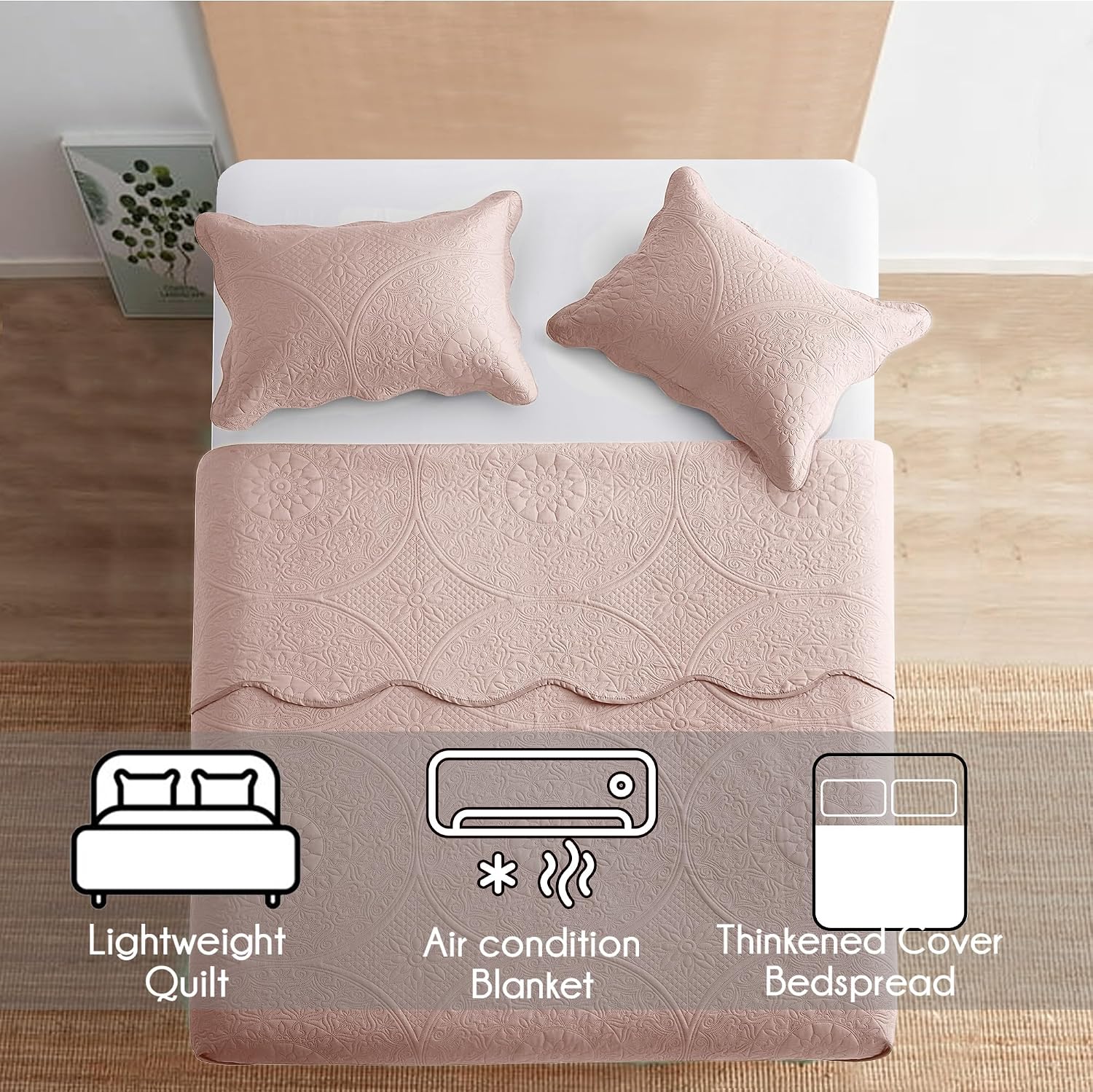 MOONLIGHT20015 8 Pack California King Quilt Bedding Set (118'x106') - Bulk Wholesale for Hotels, Guest Bedroom & Airbnbs - Microfiber Reversible Floral Embossed Quilts Bedspreads (Peach/Baby Pink)