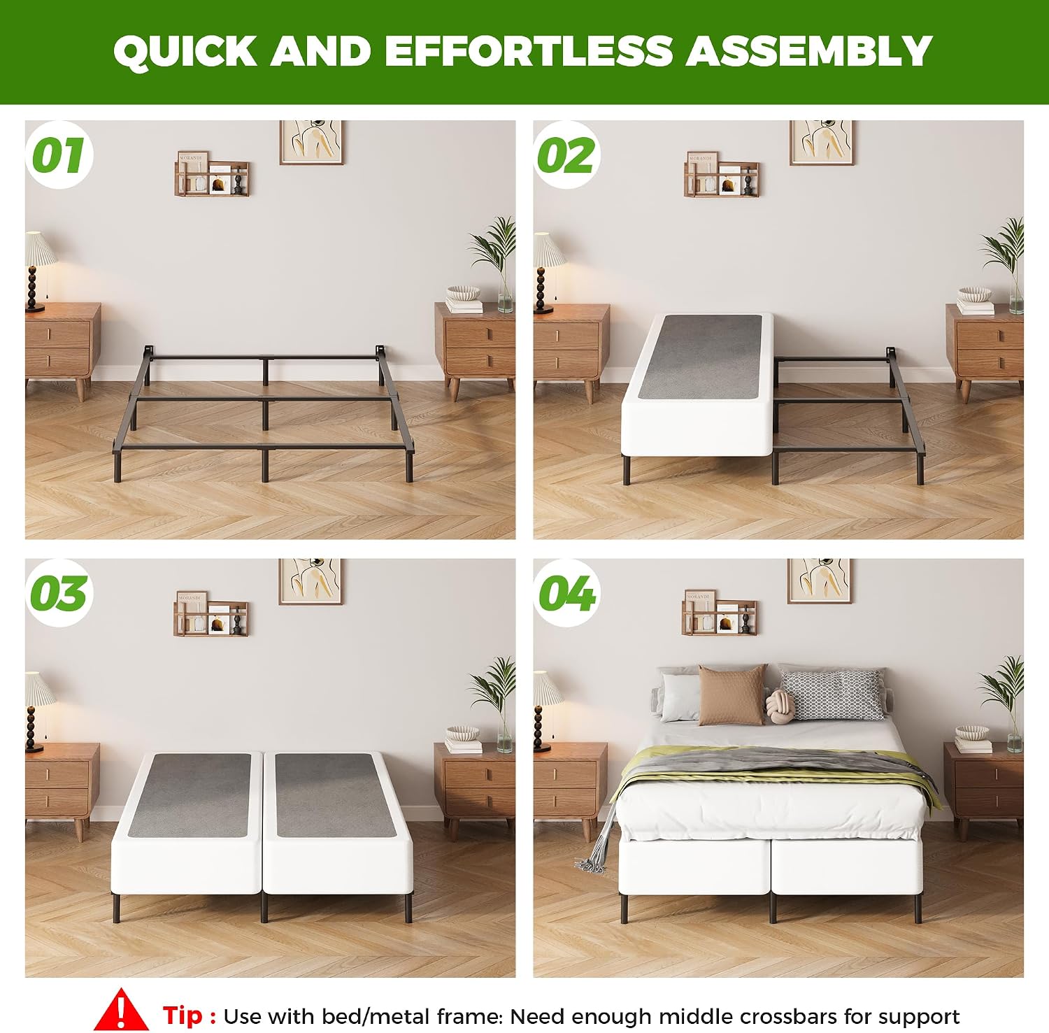 EMODA 7 Inch Split King Box Spring Bed Base, 3500LBS Heavy Duty Metal King Size Box Spring Mattress Foundation with Fabric Cover, Noise-Free, Non Slip, Easy Assembly