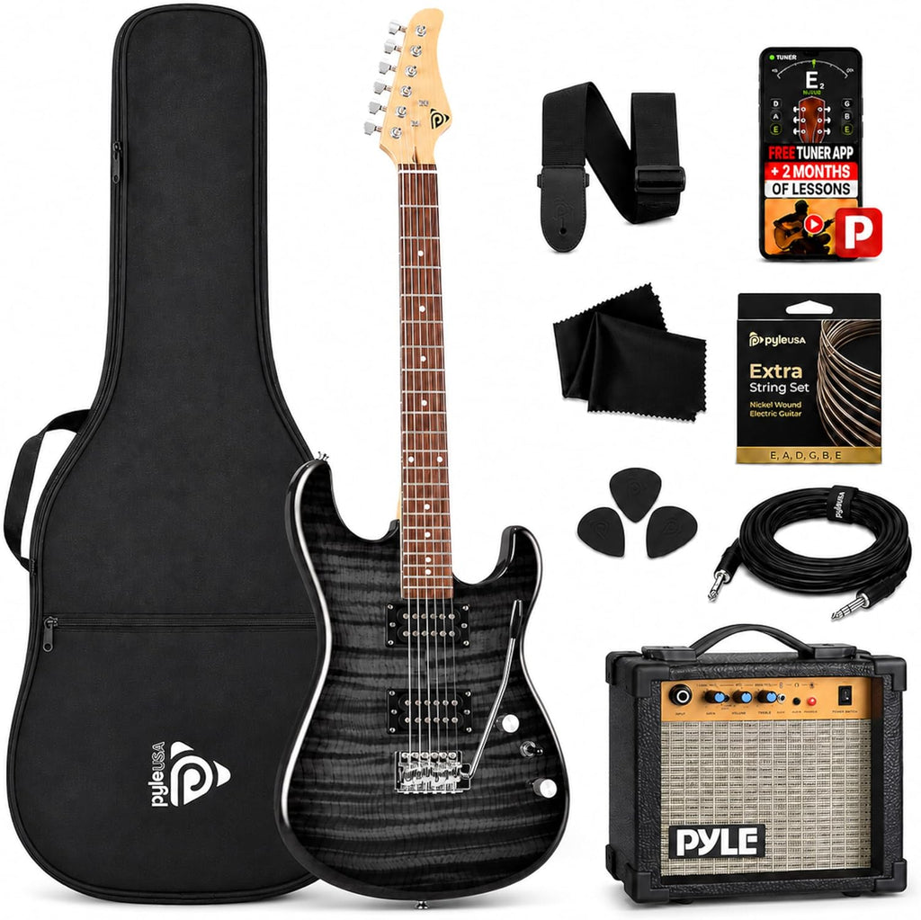 Pyle Electric Guitar Kit with Amp for Beginners Full Size 39' Instrument Package with Humbucker Pickups and Rock Amplifier Starter Set Bundle for Kids All Ages, Youth and Adults