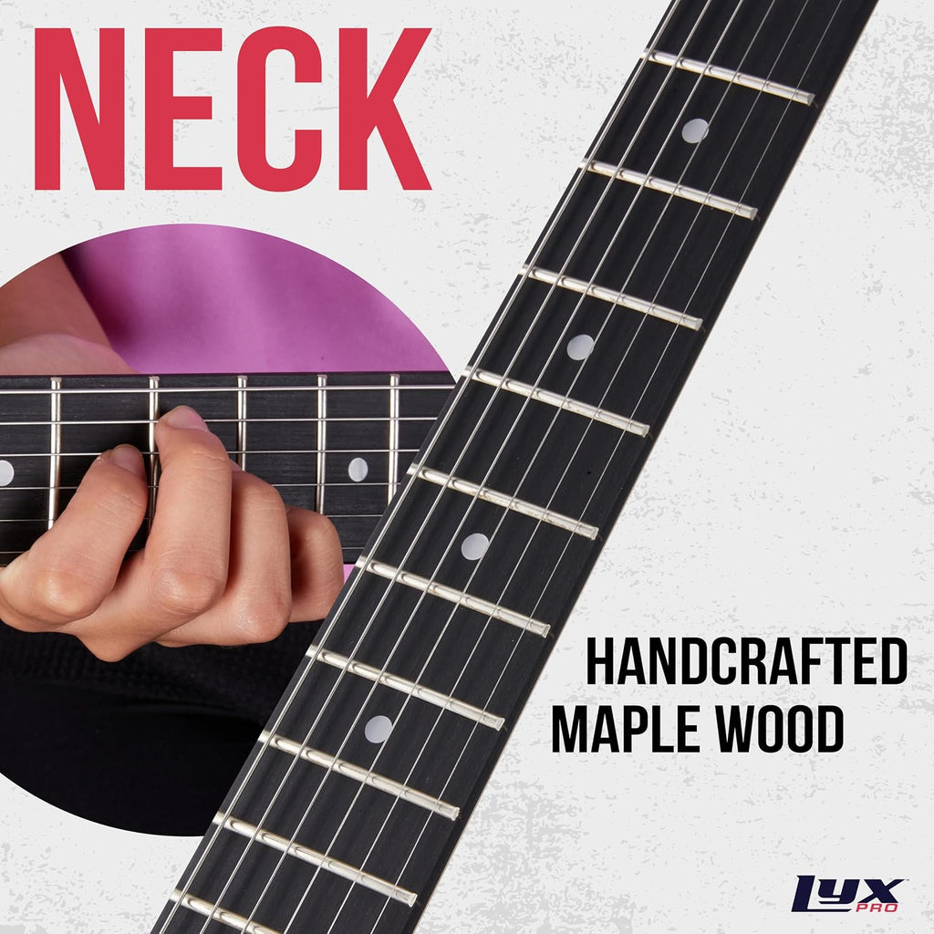 LyxPro CS 30' Left Hand Electric Guitar Kit for Beginner, Intermediate & Pro Players with Guitar, Amp Cable, 6 Picks & Learner's Guide, Solid Wood Body, Volume/Tone Controls, 5-Way Pickup - Pink