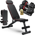 Adjustable Dumbbells Set of 2, 1 Hand Adjustable Weights Dumbbell Set and Workout Bench, 25/55/80lb Pair Weight Set For Home Gym Suit both Men and Women, Compact for Small Space Apartment Room