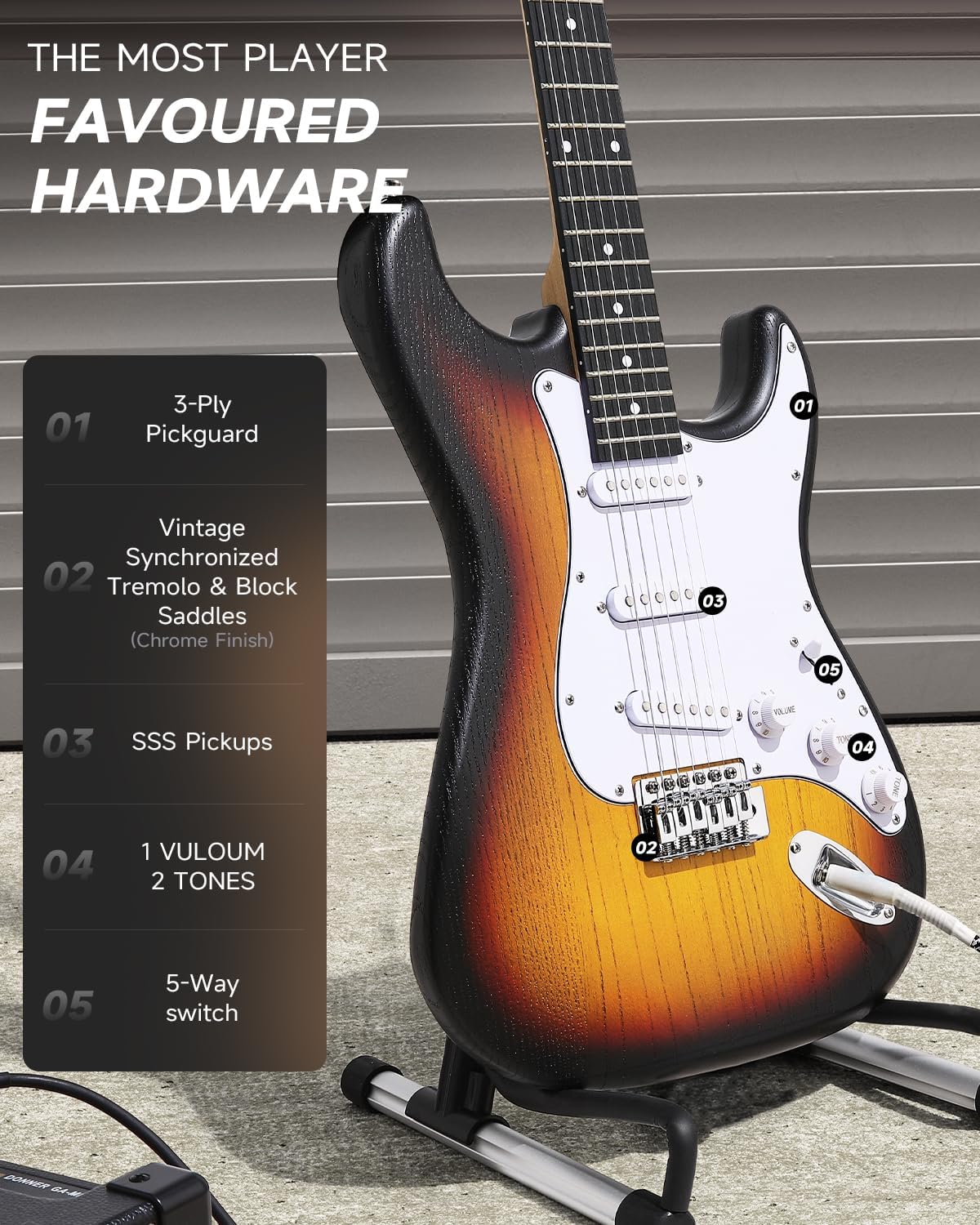 DONNER DST-80 Electric Guitar 39' Beginner Electric Guitar Kit with Amp, Classic SSS Pickup Complete with Gig Bag, Tuner, Capo, Strap, Picks, and Free Online Lessons