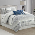 LANCO MODERN LIFESTYLE King Comforter Set, Blue, Jaquard Clip Striped Design, Elegant Soft 7 Pieces Bedding Set for All Seasons, Matching Bedskirt, Pillow Shams and Decor Pillows