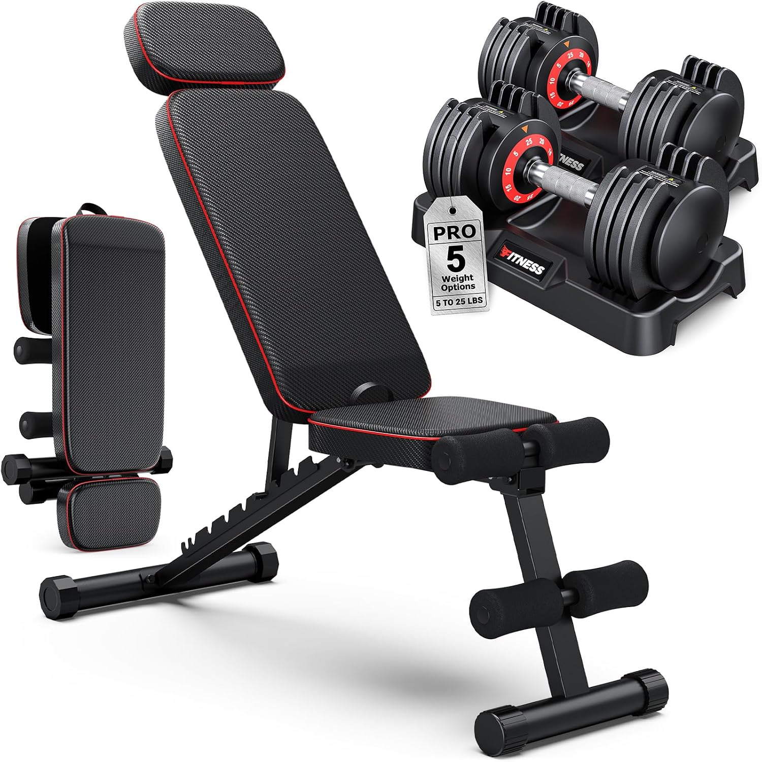Adjustable Dumbbells Set of 2, 1 Hand Adjustable Weights Dumbbell Set and Workout Bench, 25/55/80lb Pair Weight Set For Home Gym Suit both Men and Women, Compact for Small Space Apartment Room