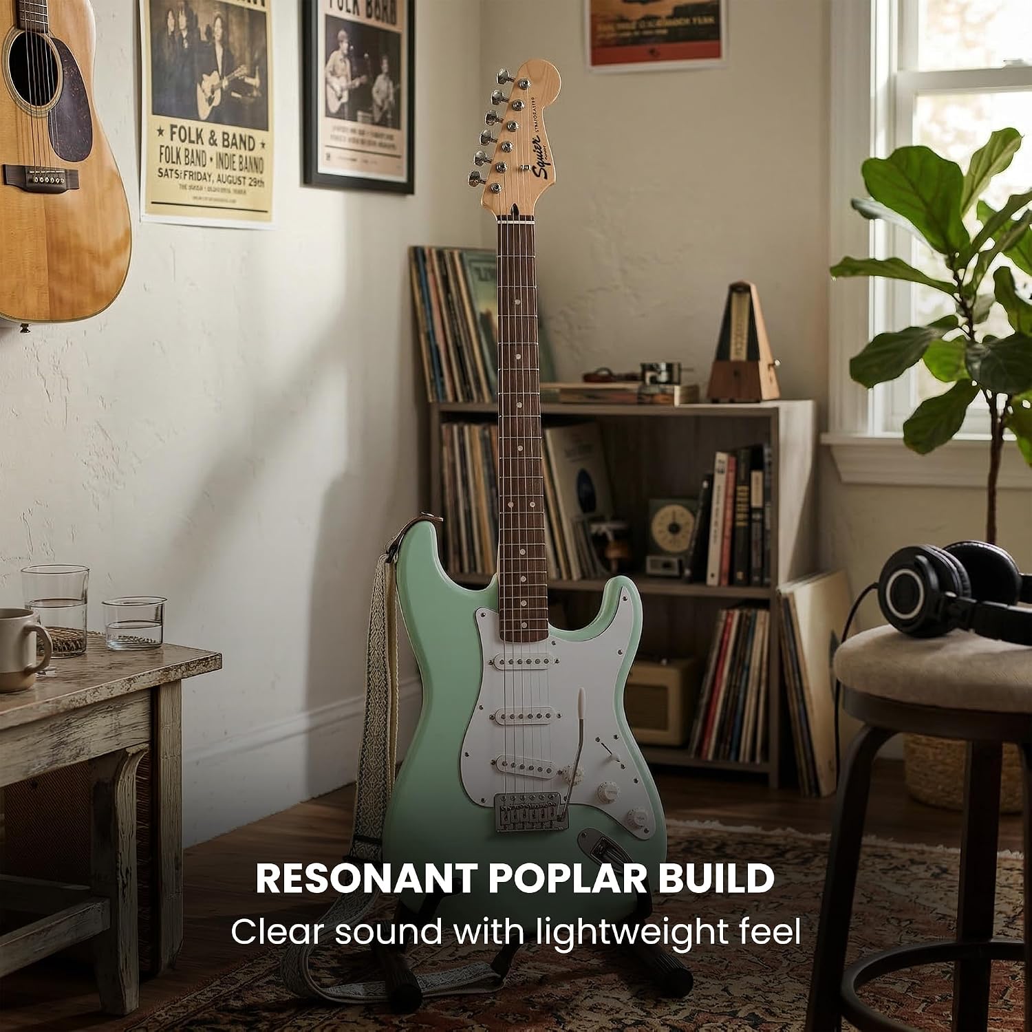 Fender Squier Sonic Stratocaster Pack - Surf Green Bundle with Frontman 10G Amp, Gig Bag, Cable, Strap, Tuner, Picks, and Austin Bazaar Guitar DVD