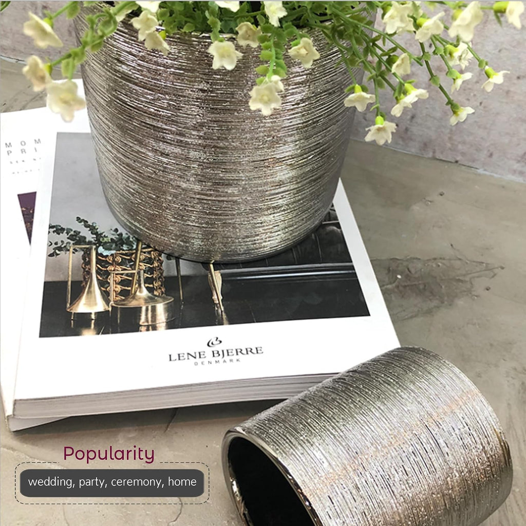 WGVI Silver Etched Ceramic Cylinder Vase Width 3.75' Height 4', Flower Arrangements, Candle Holder, Terrarium Planter Pot, Storage Container Organizer, Pen Brush Holder, Scratched Texture, 24 Pcs