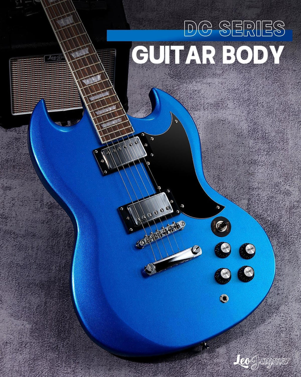 Leo Jaymz 39 Inch Solid Body Electric Guitar - Poplar Wood Body，Maple Neck and Laurel Wood Fretboard (Navy Blue)