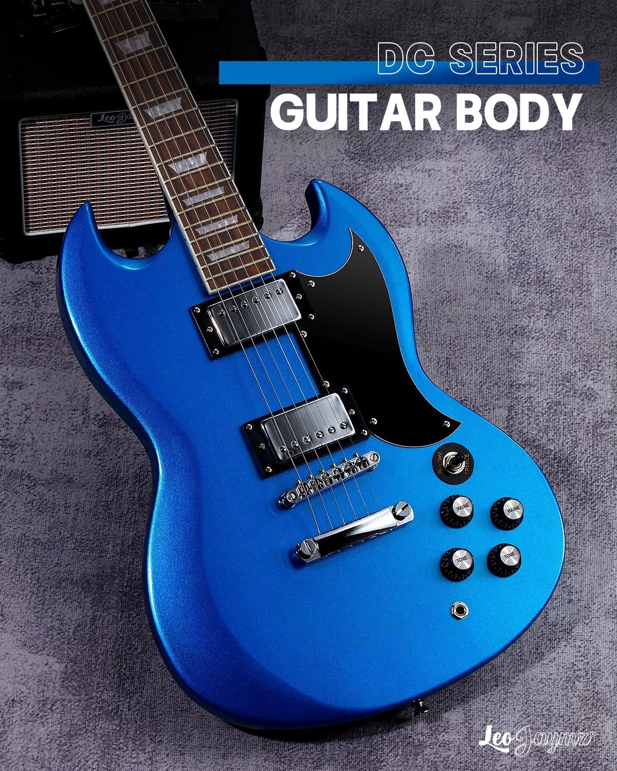 Leo Jaymz 39 Inch Solid Body Electric Guitar - Poplar Wood Body，Maple Neck and Laurel Wood Fretboard (Navy Blue)