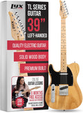 LyxPro 39' Electric Guitar Left Hand TL Series, Full-Size Paulownia Wood Body, 3-Ply Pickguard, C-Shape Neck, Ashtray Bridge, Quality Gear Tuners, 3-Way Switch & Volume/Tone Controls, 2 Picks, Natural