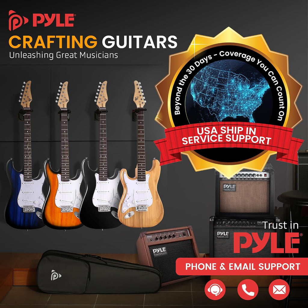 Pyle Left Handed Electric Guitar and Amp Kit - Full Size 39' Starter Kit with Wearable Bluetooth Amplifier, 1/4' Cable, Zip Case, Strap, Strings, Picks, Cleaning Cloth, ST-Style, (Natural Lefty)