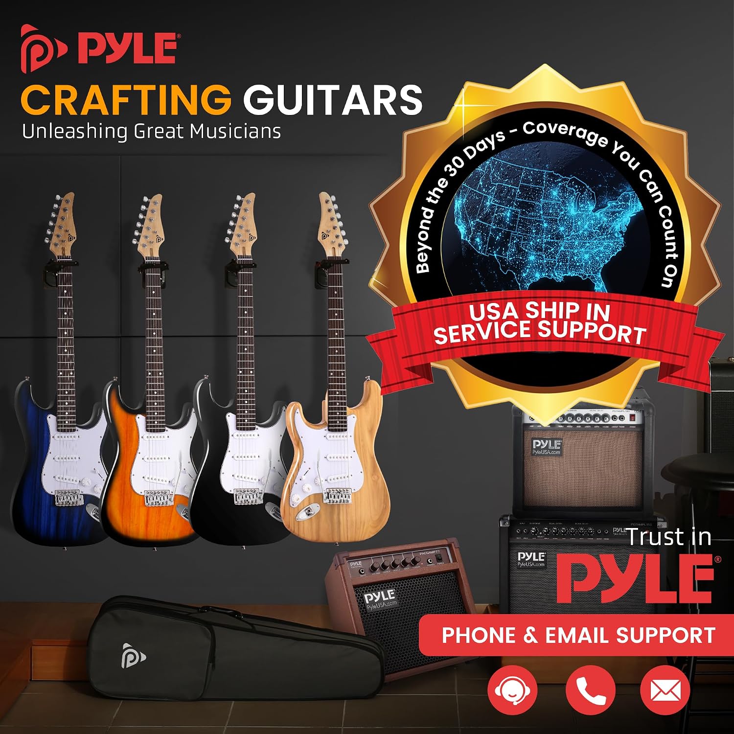 Pyle Left Handed Electric Guitar and Amp Kit - Full Size 39' Starter Kit with Wearable Bluetooth Amplifier, 1/4' Cable, Zip Case, Strap, Strings, Picks, Cleaning Cloth, ST-Style, (Natural Lefty)