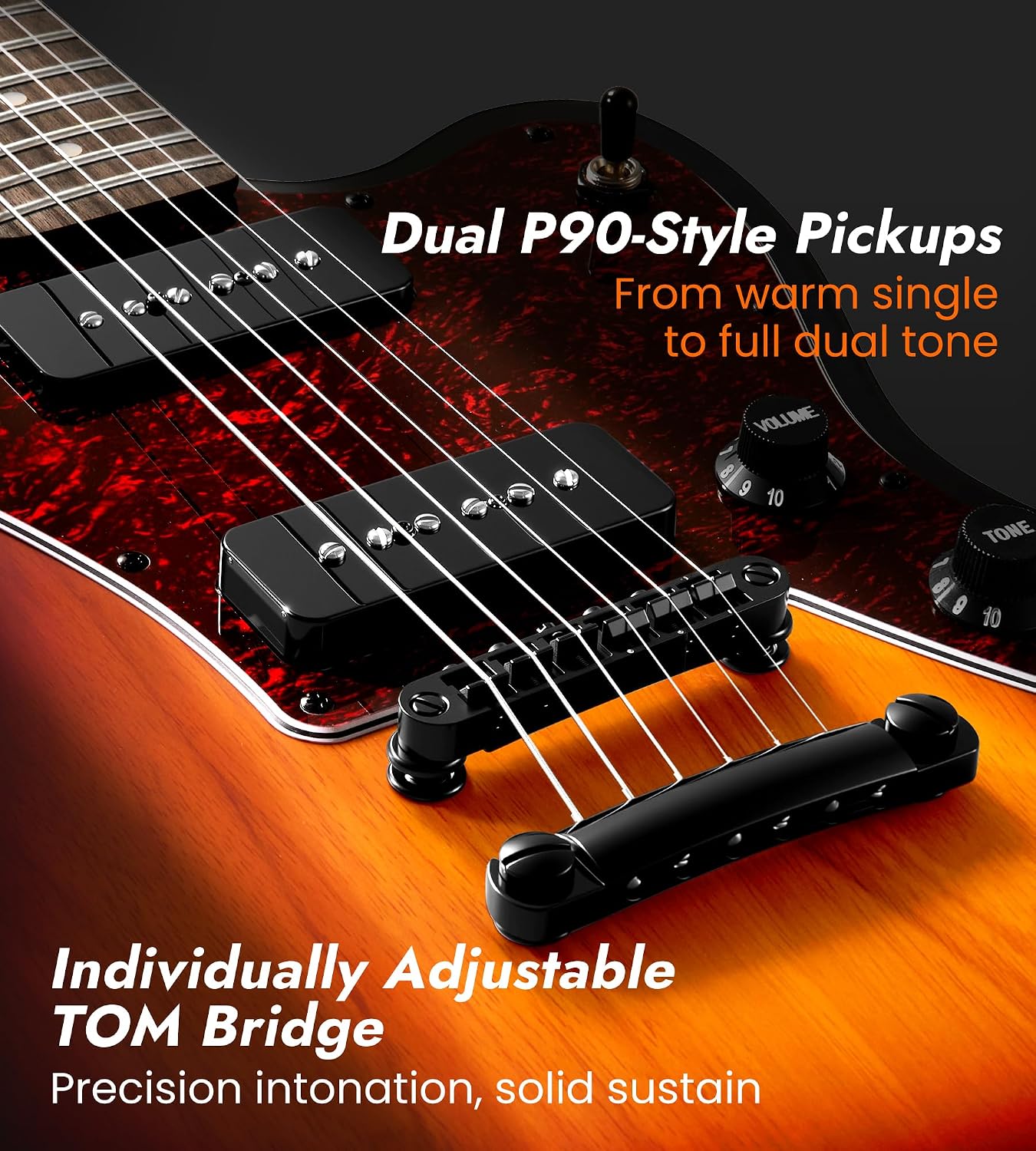 Tostar Electric Guitar: HH Humbuckers, Fixed Hardtail Bridge & Smoked Matte Finish, 3-Way Switch, 39' Solid Body Electric Guitar for Intermediate Players, Guitarra Eléctrica, Birthday Gifts, Sunburst