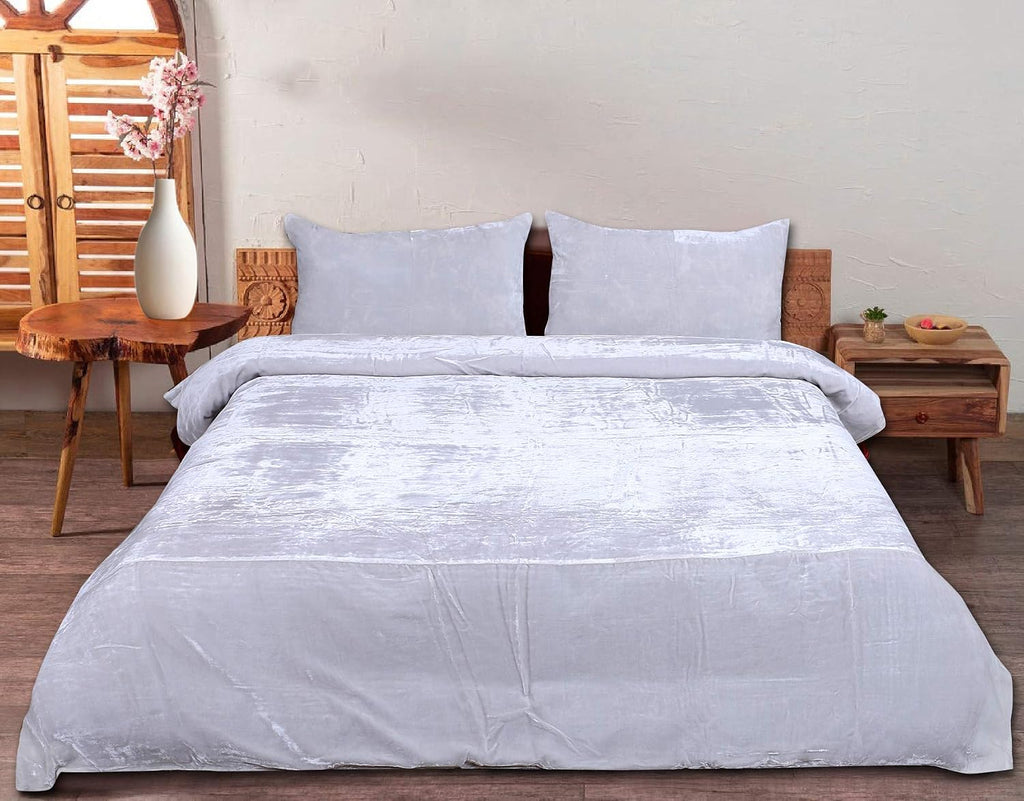 The Harry Creations 3 Pcs Set Solid Pattern Velvet Bedding Ultra Crushed Luxury Boho Donna Duvet Cover (Ivory,Super King 98 inchx104 inch )