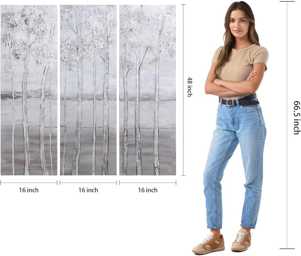 Empire Art Direct Abstract Wall Art Textured Hand Painted Canvas by Martin Edwards, Triptych, 48' x 16' each, Silver Winter