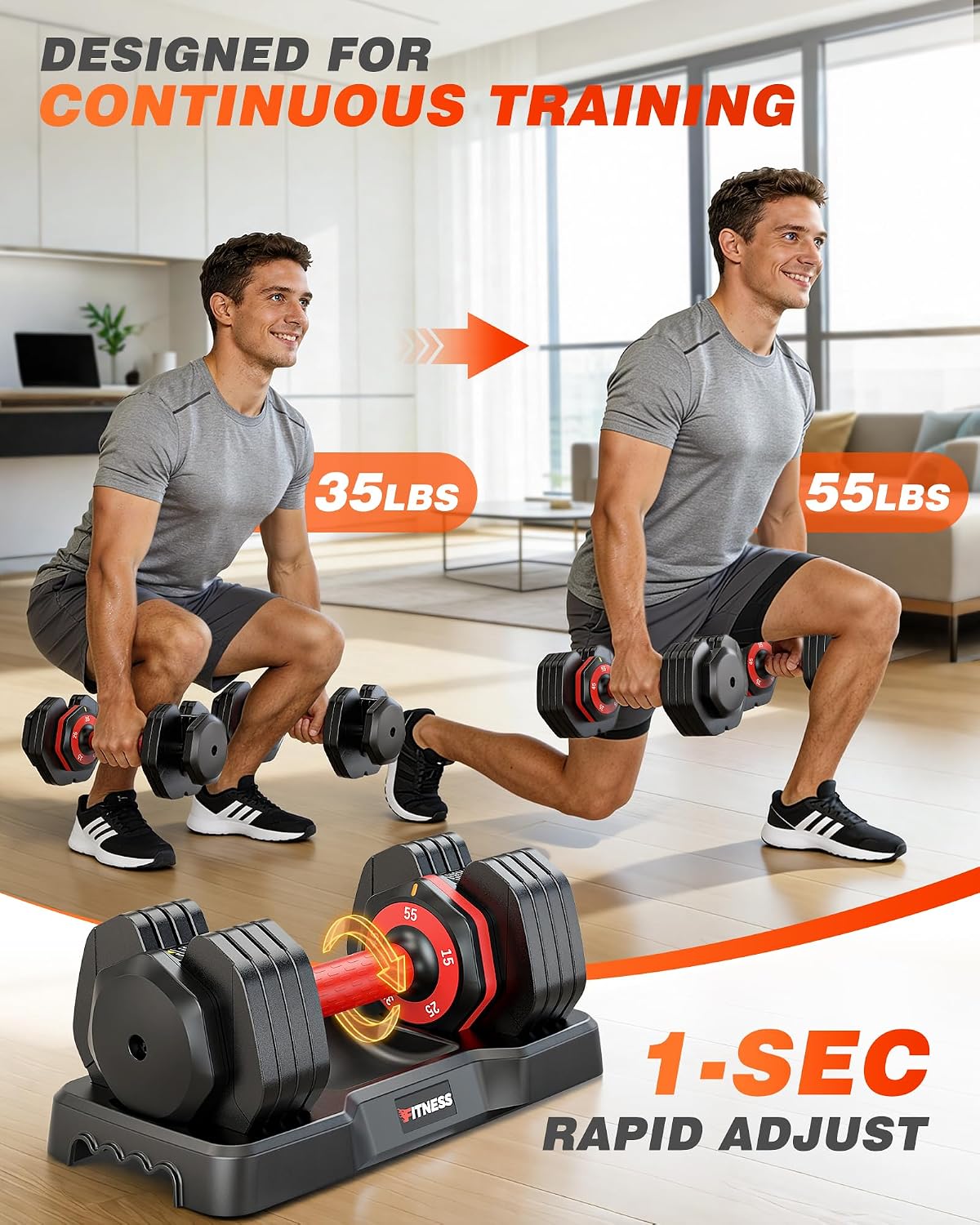 Rendpas Adjustable Dumbbells Set of 2, 5-in-1/10-in-1/16-in-1 Quick-Lock Hand Weights 25/55/80 lbs Pair, Anti-Slip Handle Free Weights Set for Home Gym Strength Training for Men Women