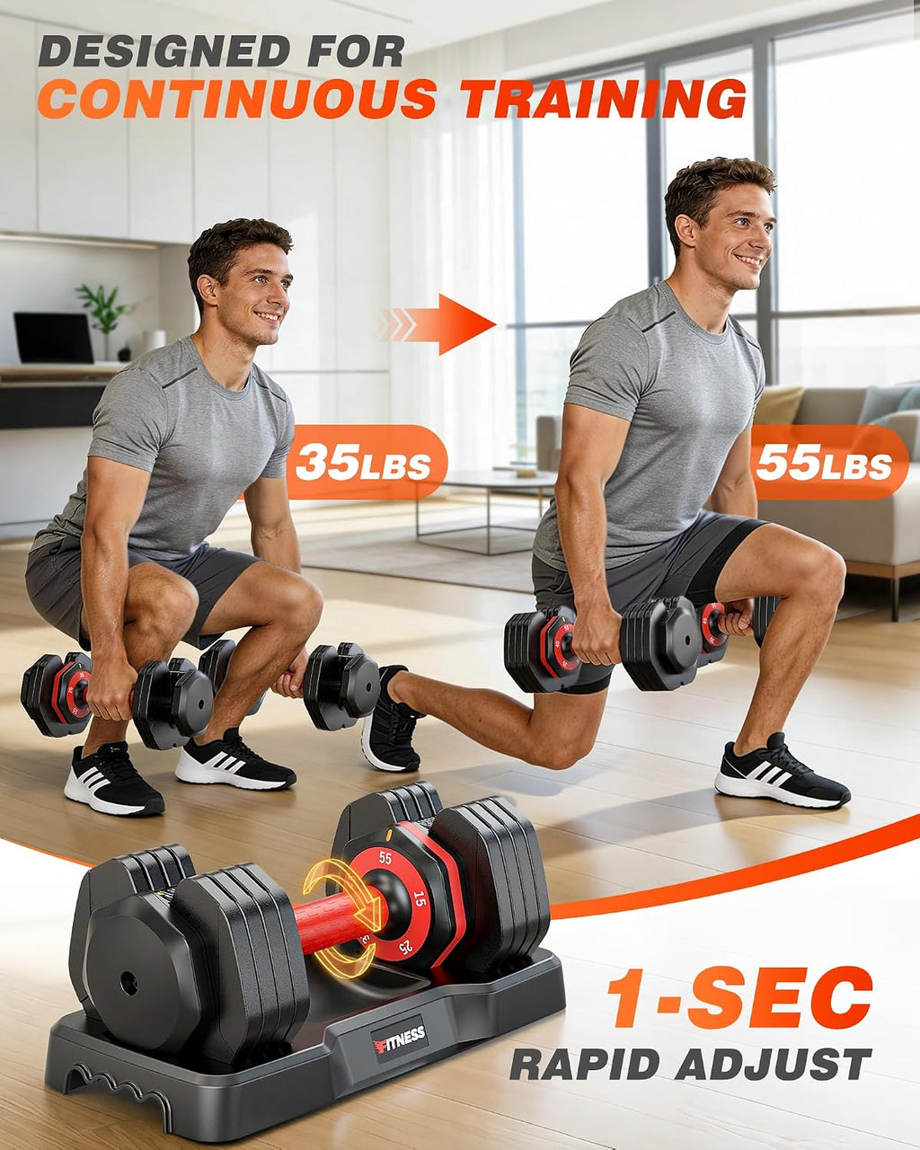 Adjustable Dumbbells Set of 2, 1 Hand Adjustable Weights Dumbbell Set and Workout Bench, 25/55/80lb Pair Weight Set For Home Gym Suit both Men and Women, Compact for Small Space Apartment Room