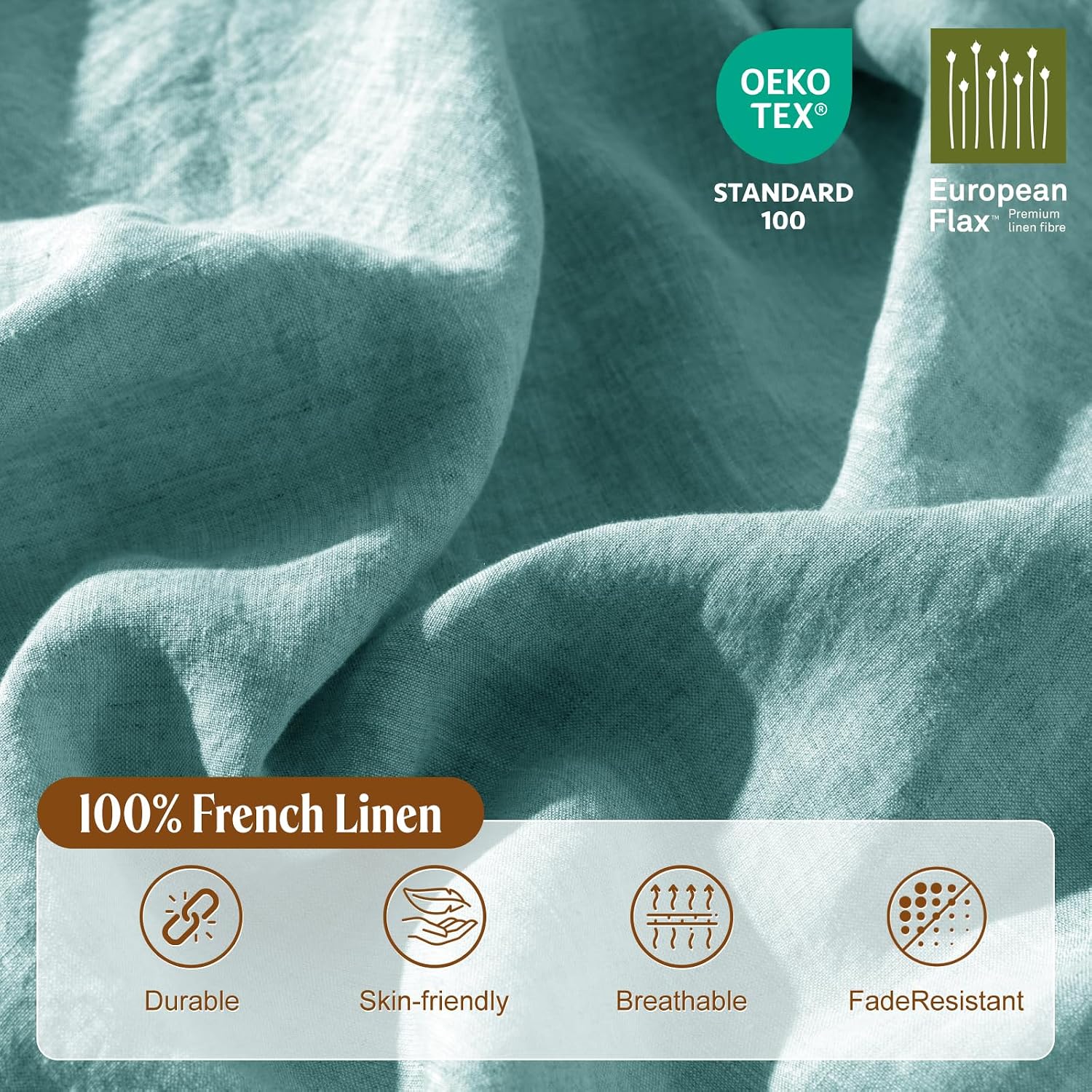 LBRO2M 100% France Linen Duvet Cover Set 3 Pcs Including 1 Flax Comforter Cover with Zipper Closure, 2 Pillowcase, Cozy Duvet Cover California King, Aqua