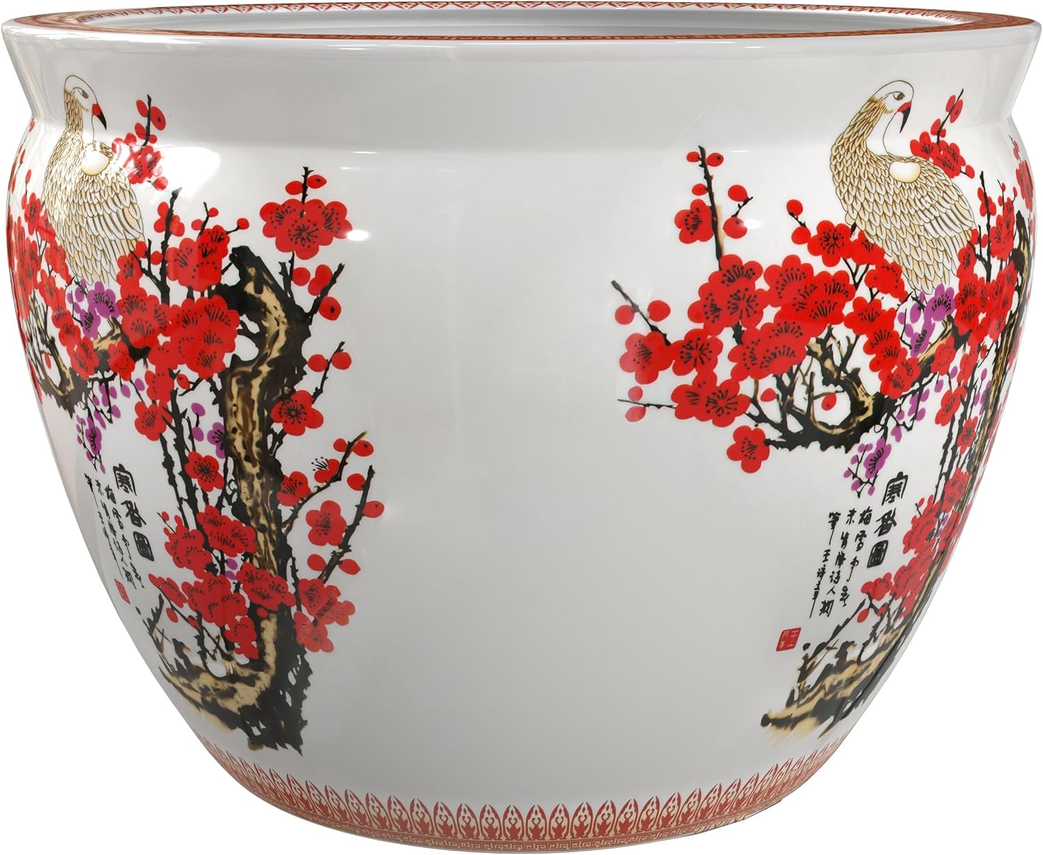 Red Lantern 16' Cherry Blossom Porcelain Fishbowl Planter