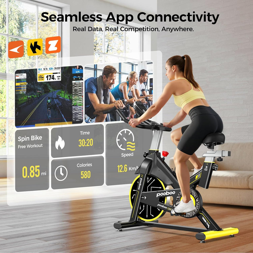 pooboo Exercise Bike,Stationary Bike with Exclusive App for Home,Magnetic Low Noise Indoor Cycling Bike with 350lbs Weight Capacity,Adjustable Seat,Tablet Mount and LCD Display for Weight Loss
