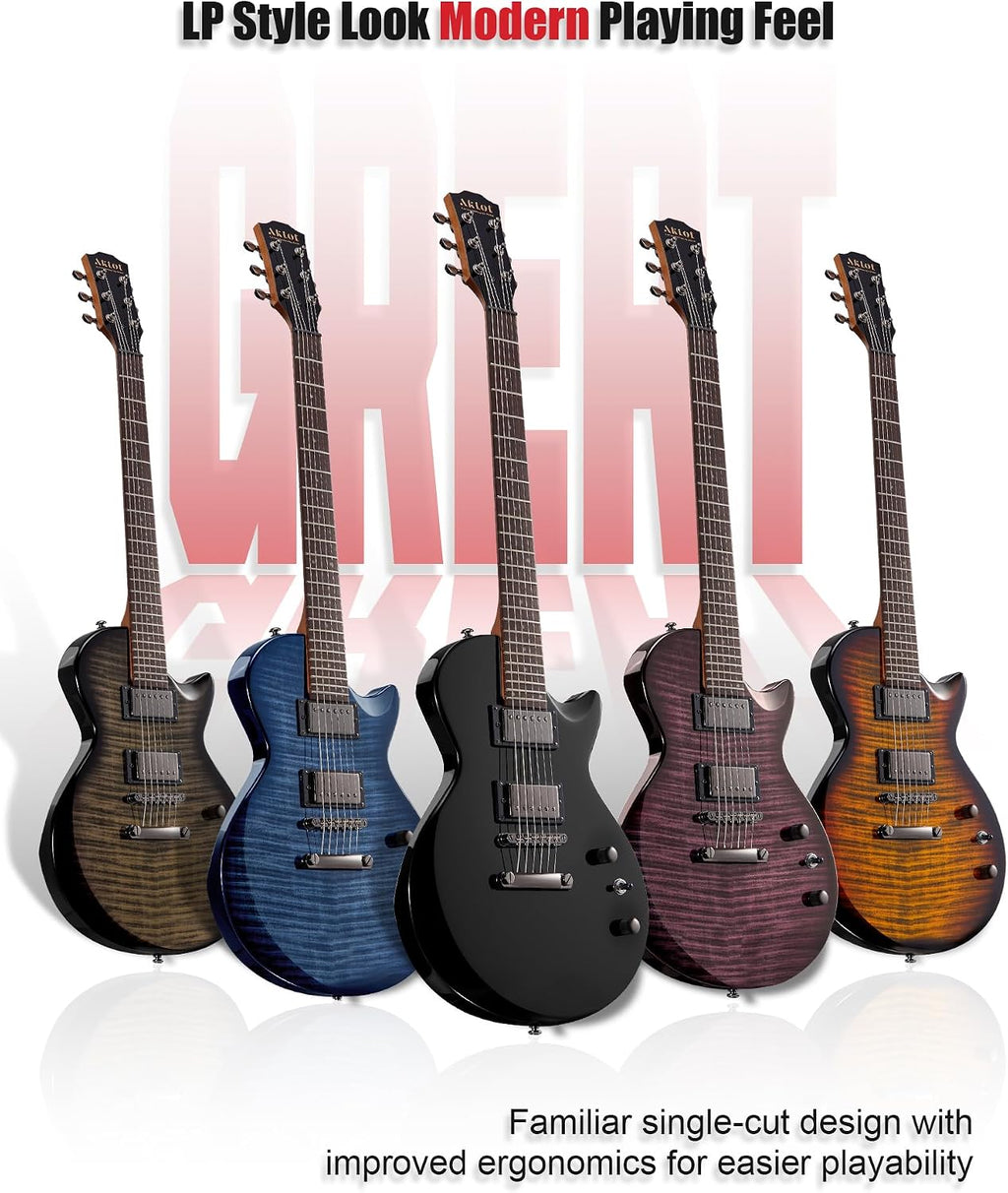 AKLOT 24-Fret Electric Guitar Kit, 40 inch Single Cut (LP Style), Modern Playability Coil-Split Humbucker Pickups, 18:1 Tuning Pegs,W/Guitar Accessories Gig Bag,Cable,Strap,Picks,Strings,Tuner,Book