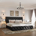 King Size Bed Frame with 4 Storage Drawers & Headboard, Linen Upholstered Platform Bed Frame, Stylish Diamond Tufted Design, No Box Spring Needed | Black