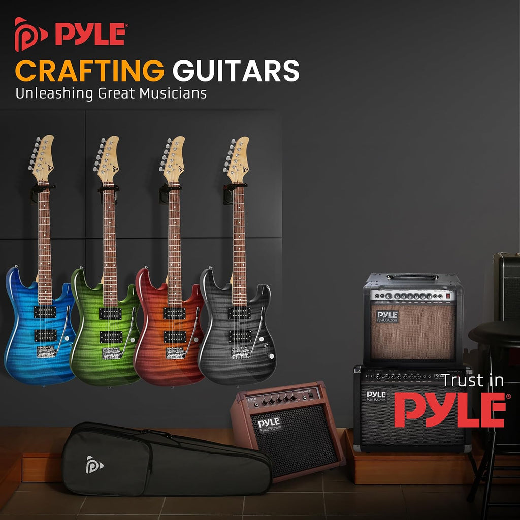 Pyle Electric Guitar Kit with Amp, Full Size Instrument with Humbucker Pickups, Guitarra Electrica Amplifier and Beginner Bundle Accessories, 39' (Legacy Blue)
