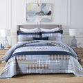 Finlonte Quilt King Size 100% Cotton King Size Quilts Blue Beige White Bedspreads Plaid Quilts Lightweight Soft Breathable Bedding Sets for All Season, 3 Piece