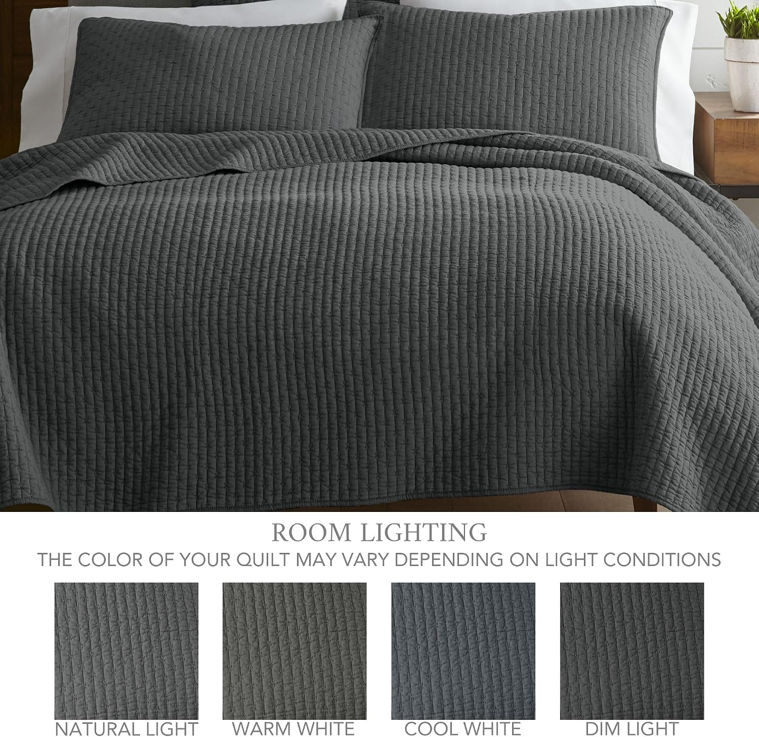 Levtex Home Cross Stitch Reversible King Bedspread Set (120x104in) with 2 Pillow Shams (36x20in) - Stitch Texture - Charcoal - Cotton King Size Bedspread Set - Soft, Pre-Washed