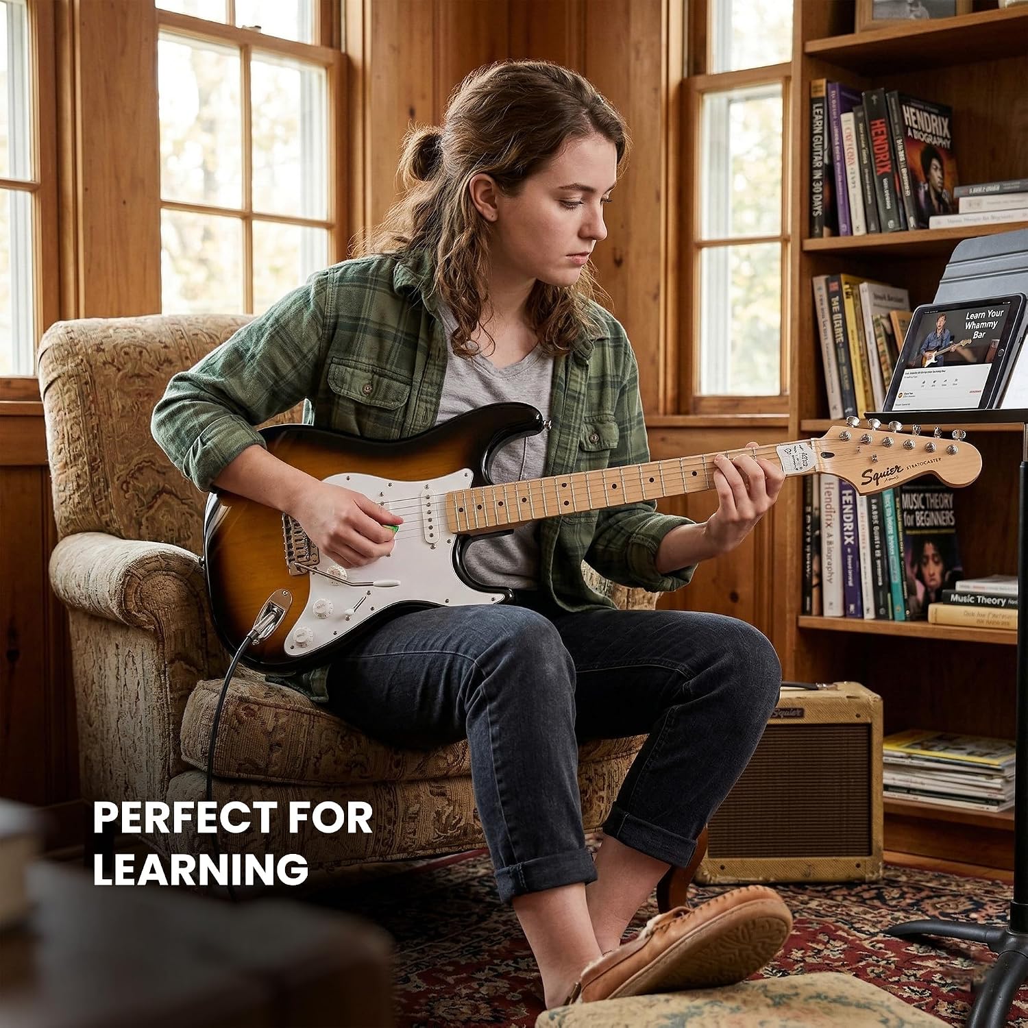 Fender Squier Sonic Stratocaster - 2-Color Sunburst Bundle with Frontman 10G Amp, Cable, Tuner, Strap, Picks, and Austin Bazaar Guitar DVD