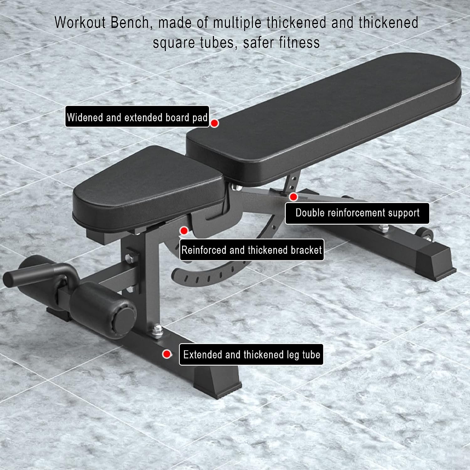 Weight Bench Adjustable Workout Bench Multi-Purpose Exercise Bench Fitness Equipment for Home Gym Barbell Dumbbell Bench Press and Strength Training Load 400KG (Black)