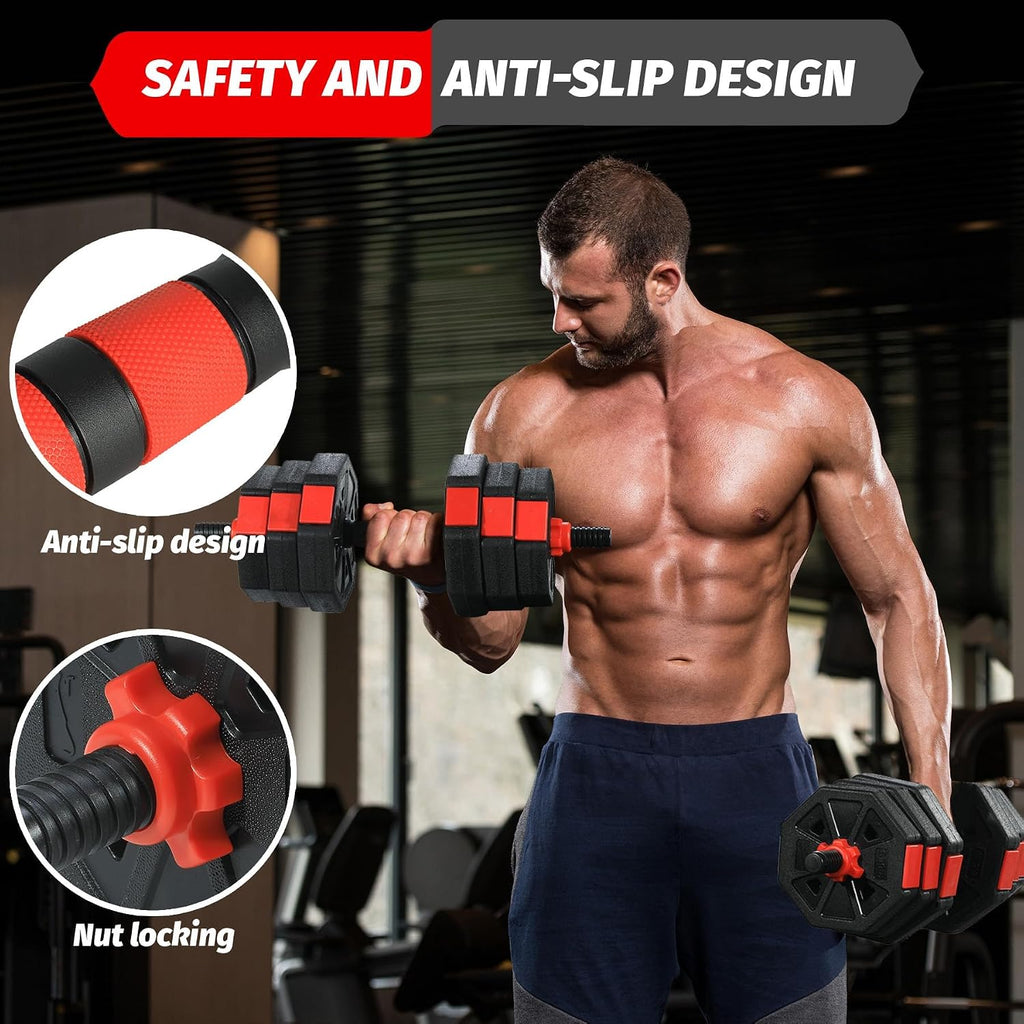 TROPOW 88lbs Adjustable Dumbbells Set, 4 in1 Free Weight Dumbbell Set of 2 Used as Barbell,Kettlebells,Fitness Exercises for Home Gym Suitable Men/Women