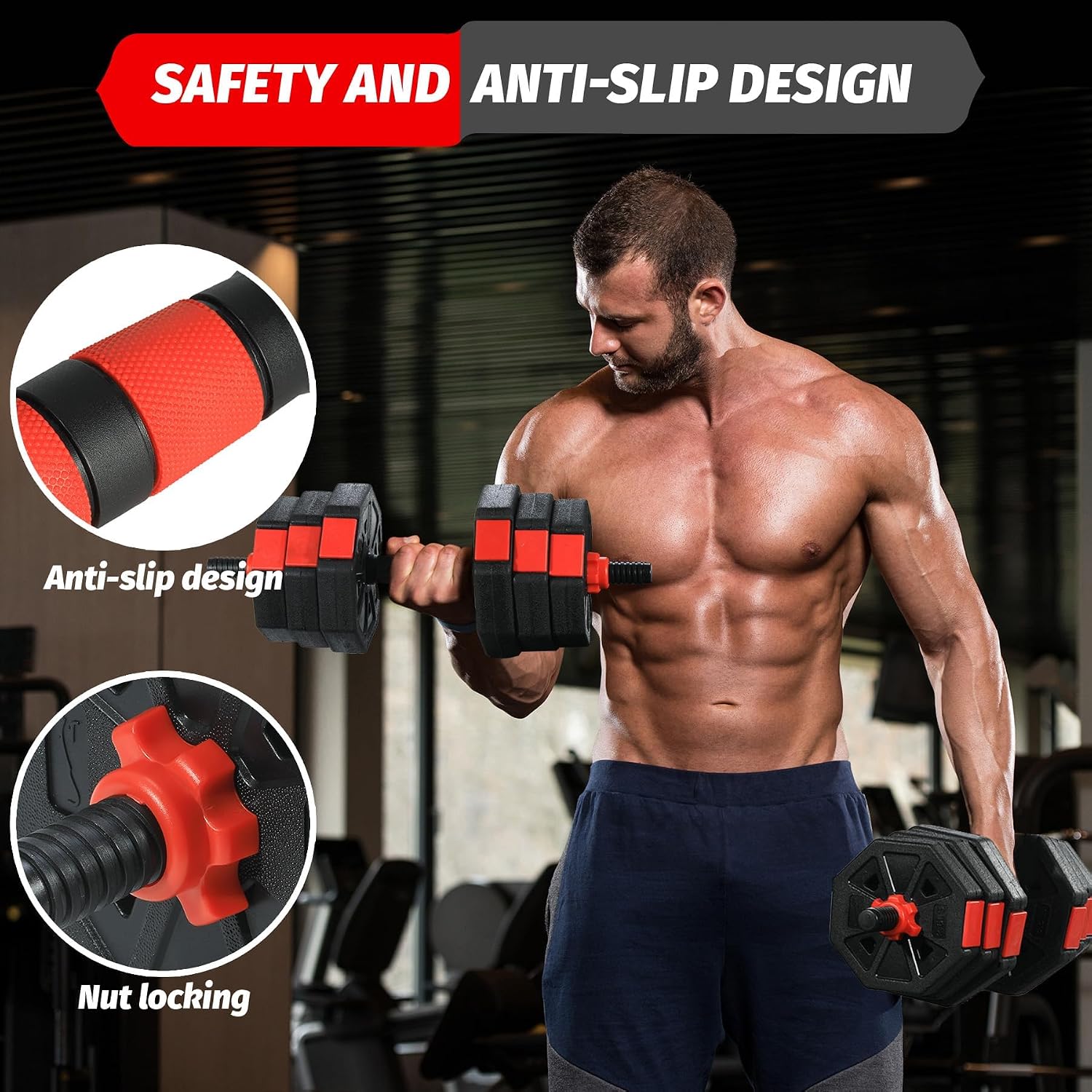 TROPOW 88lbs Adjustable Dumbbells Set, 4 in1 Free Weight Dumbbell Set of 2 Used as Barbell,Kettlebells,Fitness Exercises for Home Gym Suitable Men/Women
