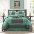 Grand Avenue Aqua Grey Comforter Set King Size, 7 Piece Jacquard Soft Bedding Set, All Season, Bedskirt, Pillows & Shams