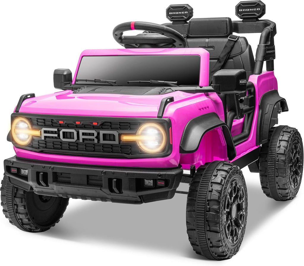 ENYOPRO 12V Licensed Ford Bronco Raptor Ride on Toys, Kids Electric Car w/Parental Remote Control, Spring Suspension, Soft Start, Bluetooth, LED Lights, Gift for Girls & Boys Ages 3-6 (Pink)