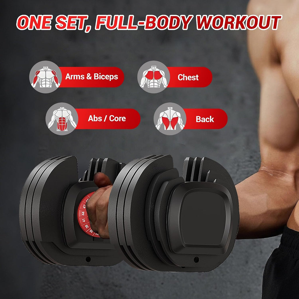 Updated Adjustable Dumbbells Set (25 LB/50 LB/56 LB/112LB), Weights Dumbbell Set with Anti-slip Grip & Storage Solution, Compact Free Weights for Home Gym, Strength Training for Men & Women