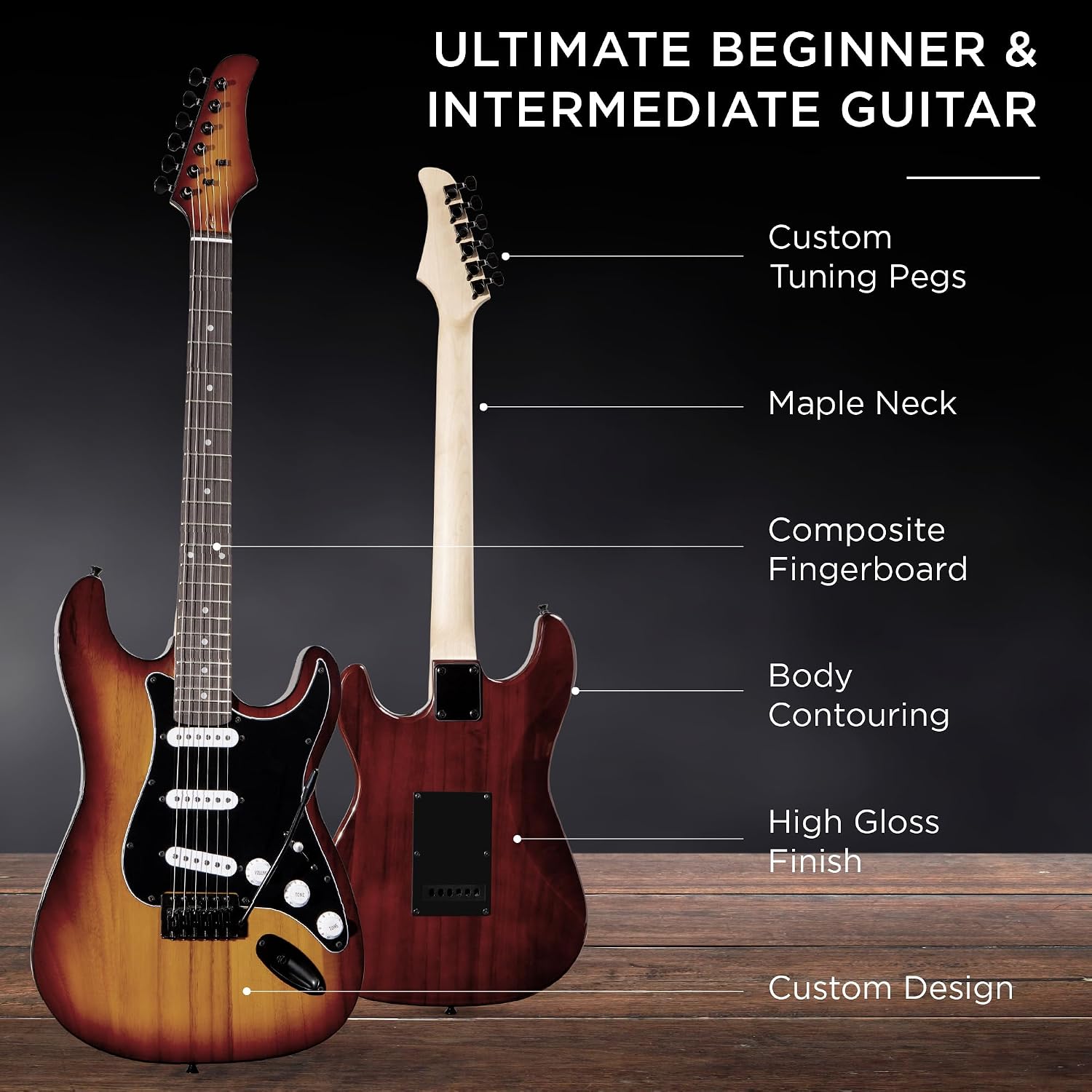 Best Choice Products 39in Full Size Beginner Electric Guitar Starter Kit w/Case, Strap, 10W Amp, Strings, Pick, Tremolo Bar - Bourbon
