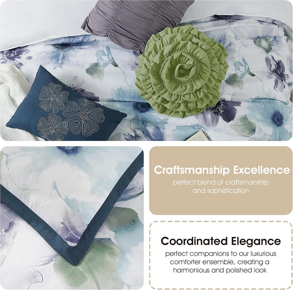 Stratford Park Colorful 7 Piece Comforter Set, Blue/Purple, Bed Size King, Wonderful, Matching Bedskirt, Pillows & Shams